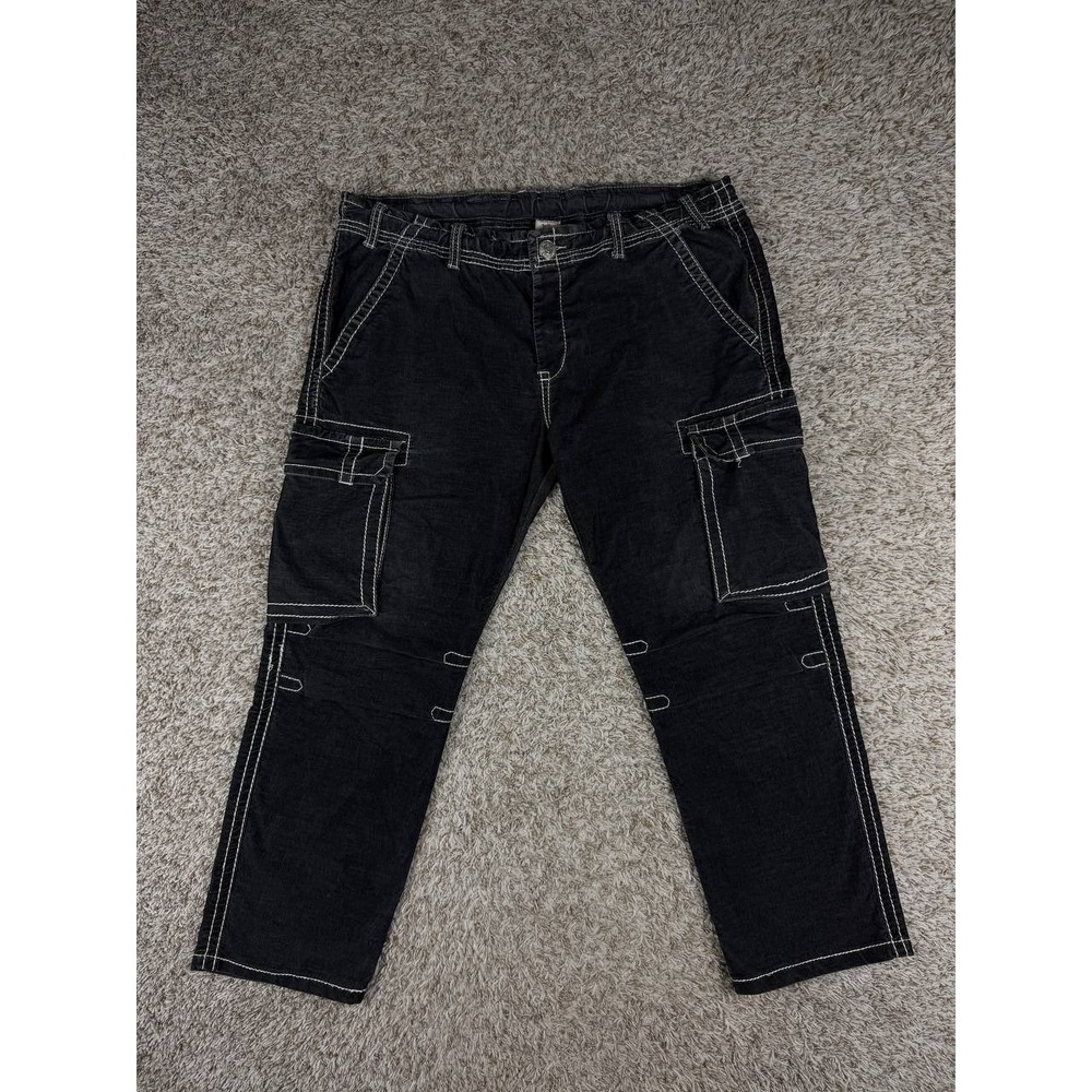 True Religion Anthony Men's Cargo Pants Black Contrast Stitch Size 40